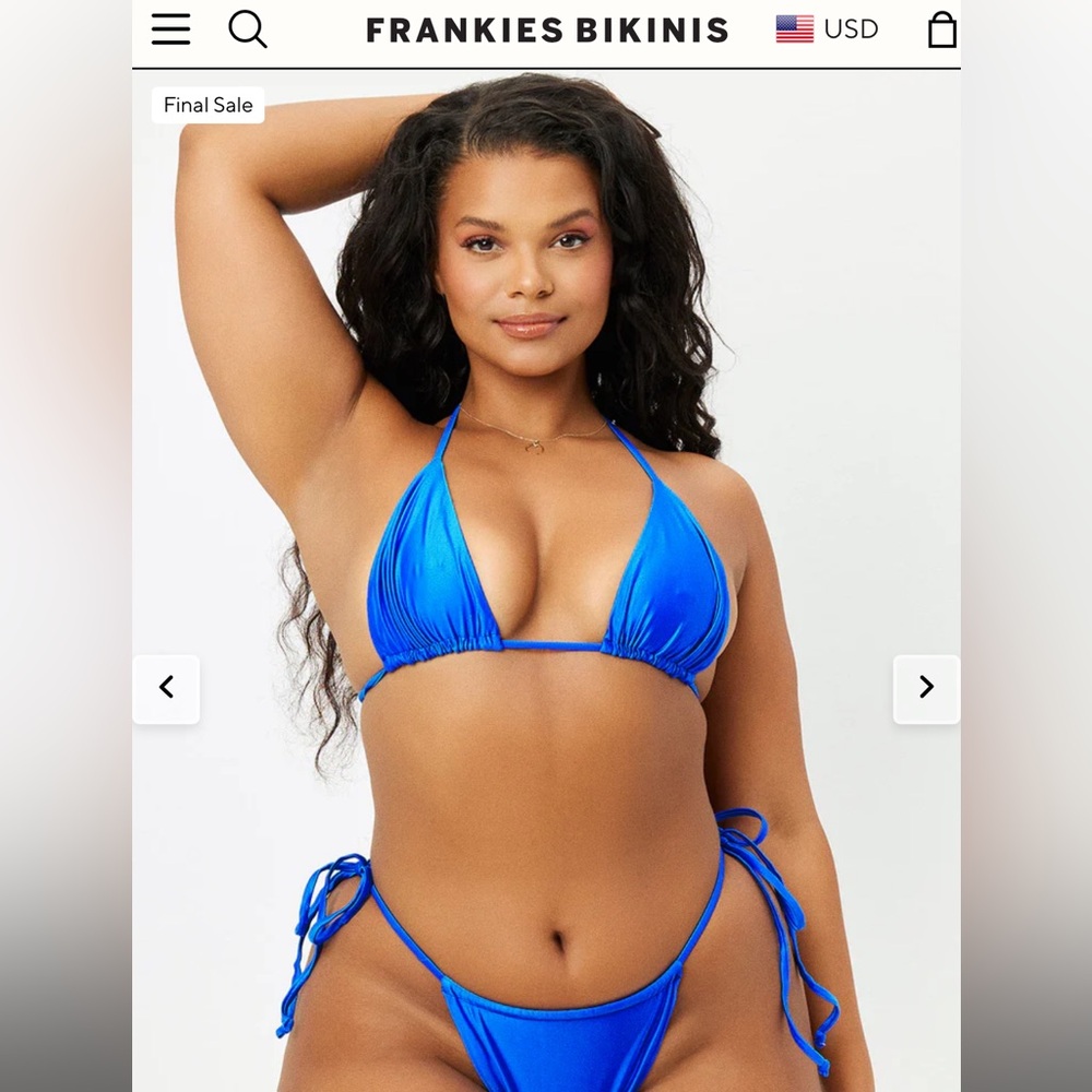 Frankies Bikinis Tia Triangle Satin Bikini Top and Bottom in Rain x Naomi